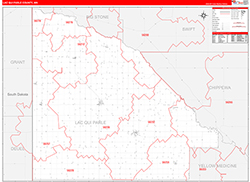 Lac qui ParleCounty, MN Wall Map Zip Code Red Line Style 2026